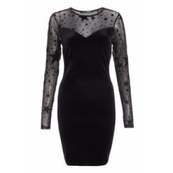 Black Velvet Mesh Star Print Sleeve Bodycon Dress