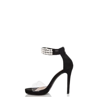 Black Suede Strap Barely There Sandals