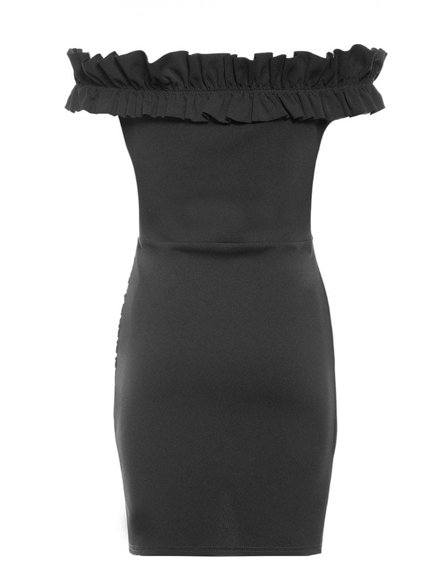 Black Frill Detail Bardot Dress