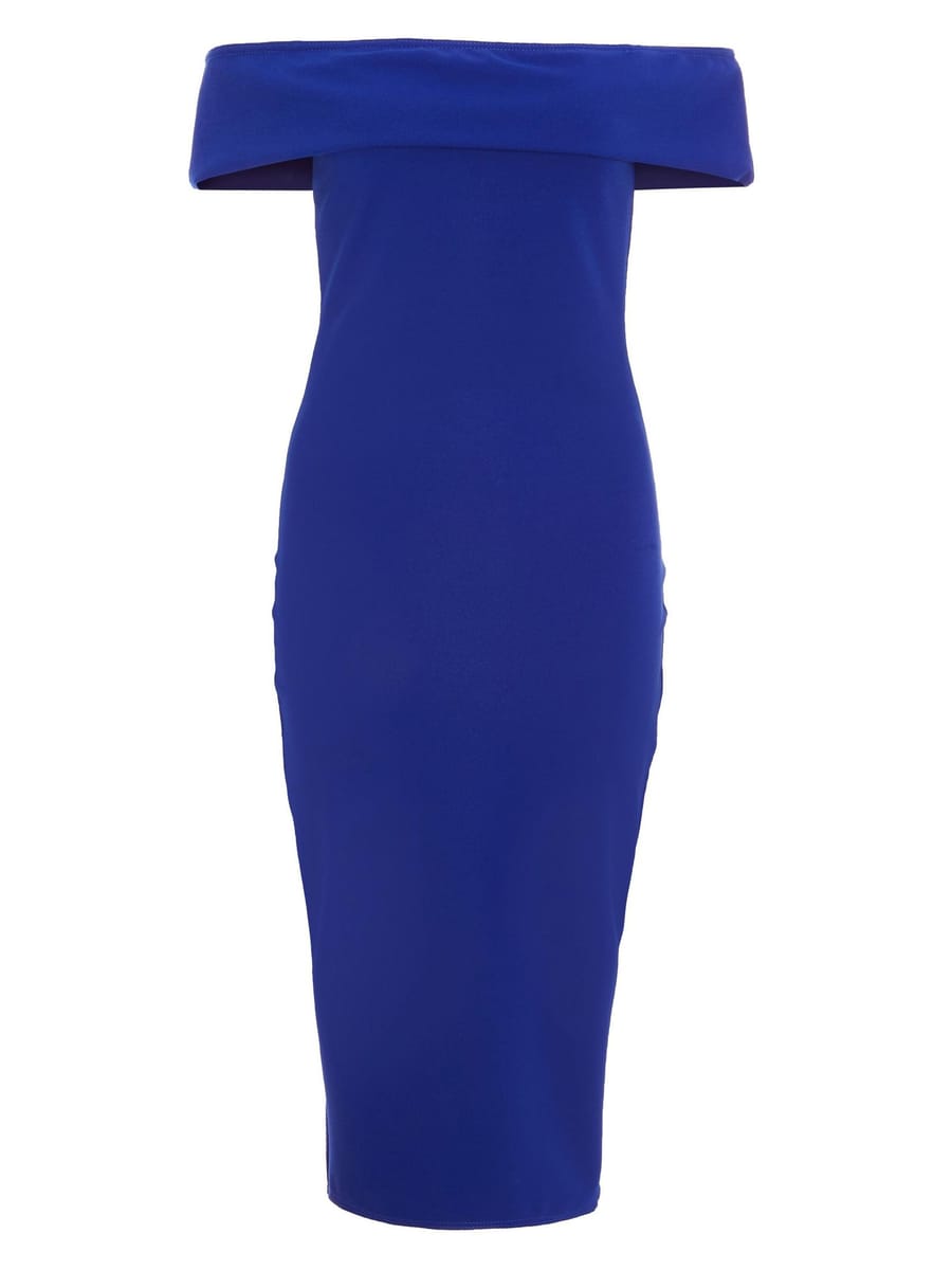 Royal Blue Bardot Bodycon Midi Dress